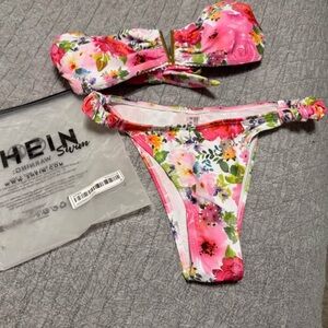SHEIN Pink Floral Bikini Set Size Small